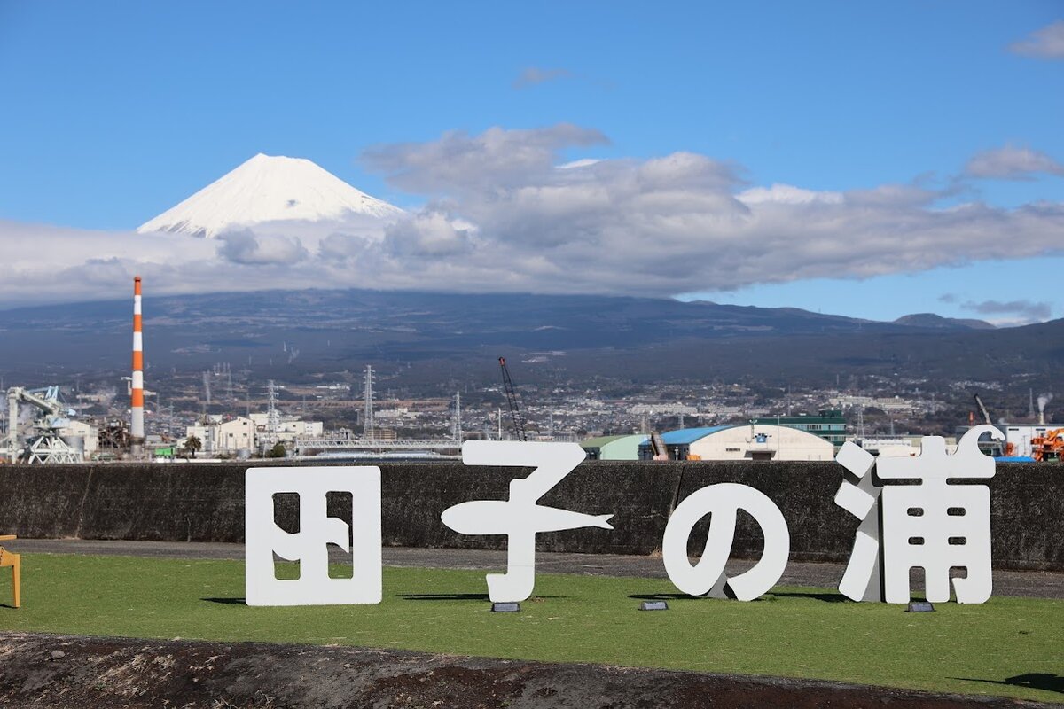 田子の浦漁協 直売所 漁協食堂：漁協の建物と駐車場