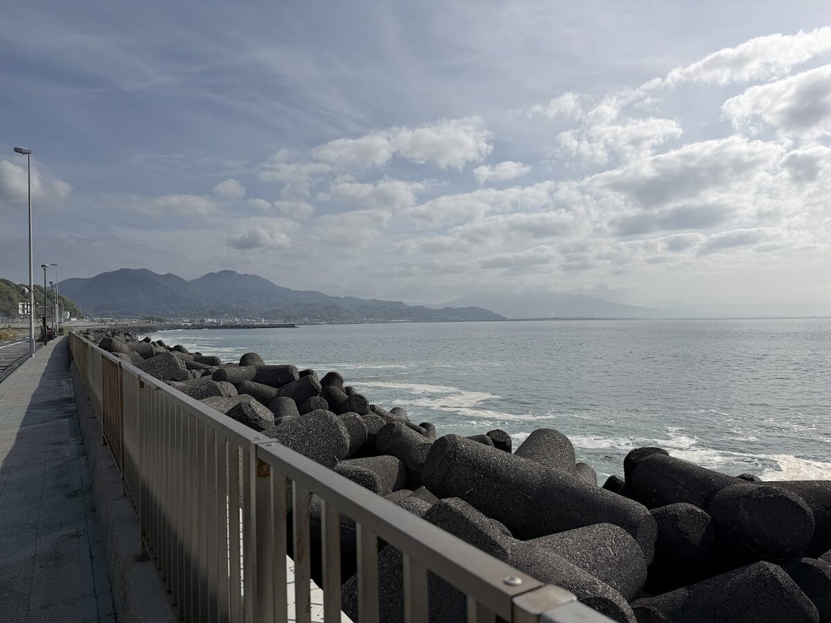 由比PA (下り)：海岸沿いの風景、テトラポッドと海